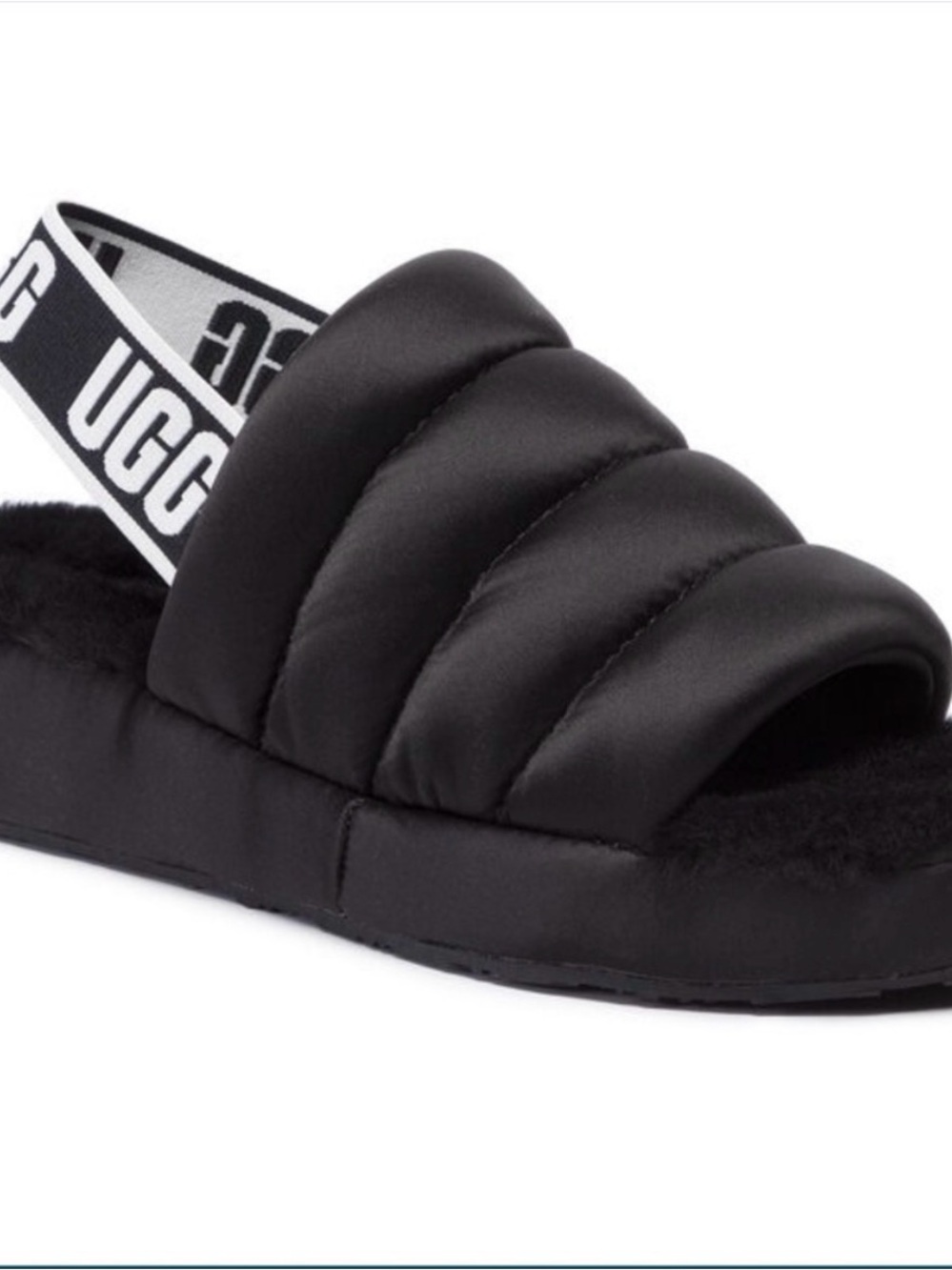 UGG Black Satin Fluff Yeah Sandals
